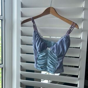 Blue and purple vintage tank top with white bow